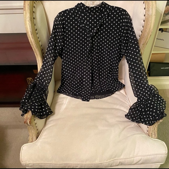 Alexis long ruffle sleeve neck tie blouse - Picture 10 of 12